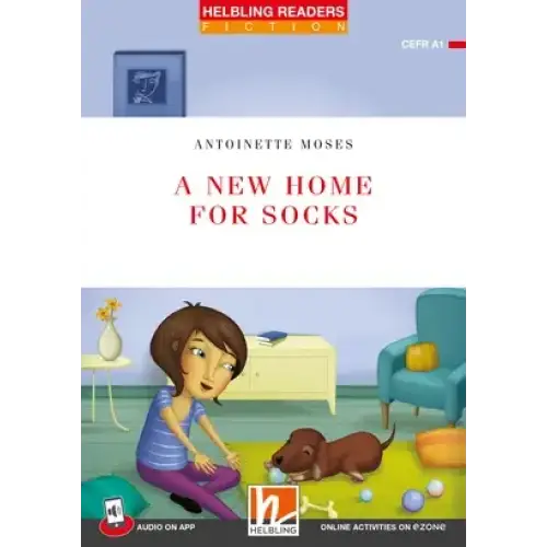 Boekomslag A new home for socks van Antoinette Moses met meisje en hond