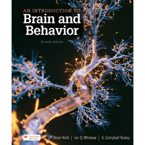 De boekcover van an introduction to brain and behavior 7th edition toont gloeiende neurale netwerken op een donkere achtergrond