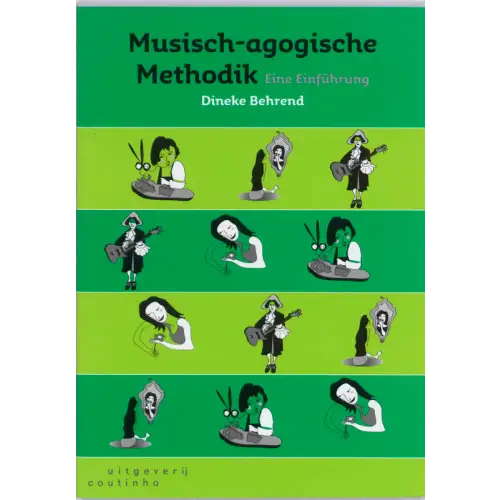 Groene boekcover Musisch-agogischer methodik met zwart-wit cartoonmuzikanten